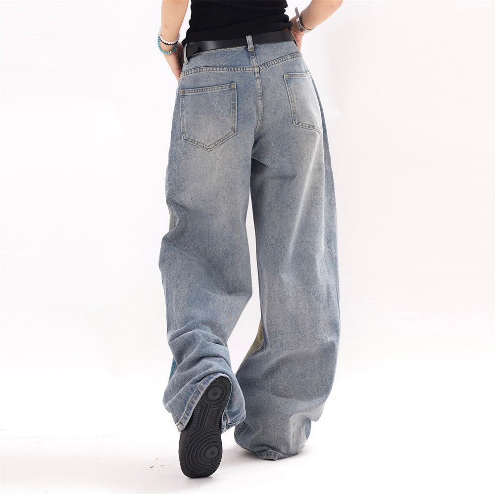 Splash Ink Loose Denim Trousers Men And Women