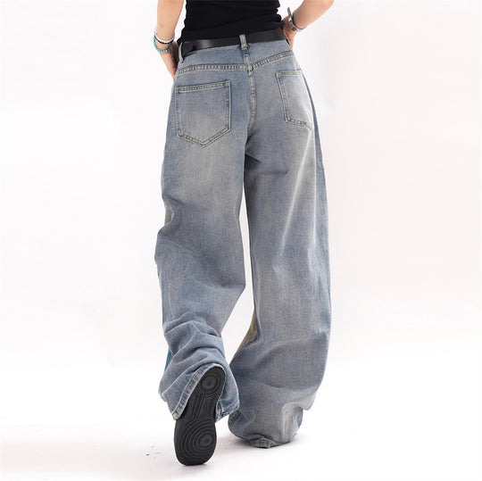 Splash Ink Loose Denim Trousers Men And Women