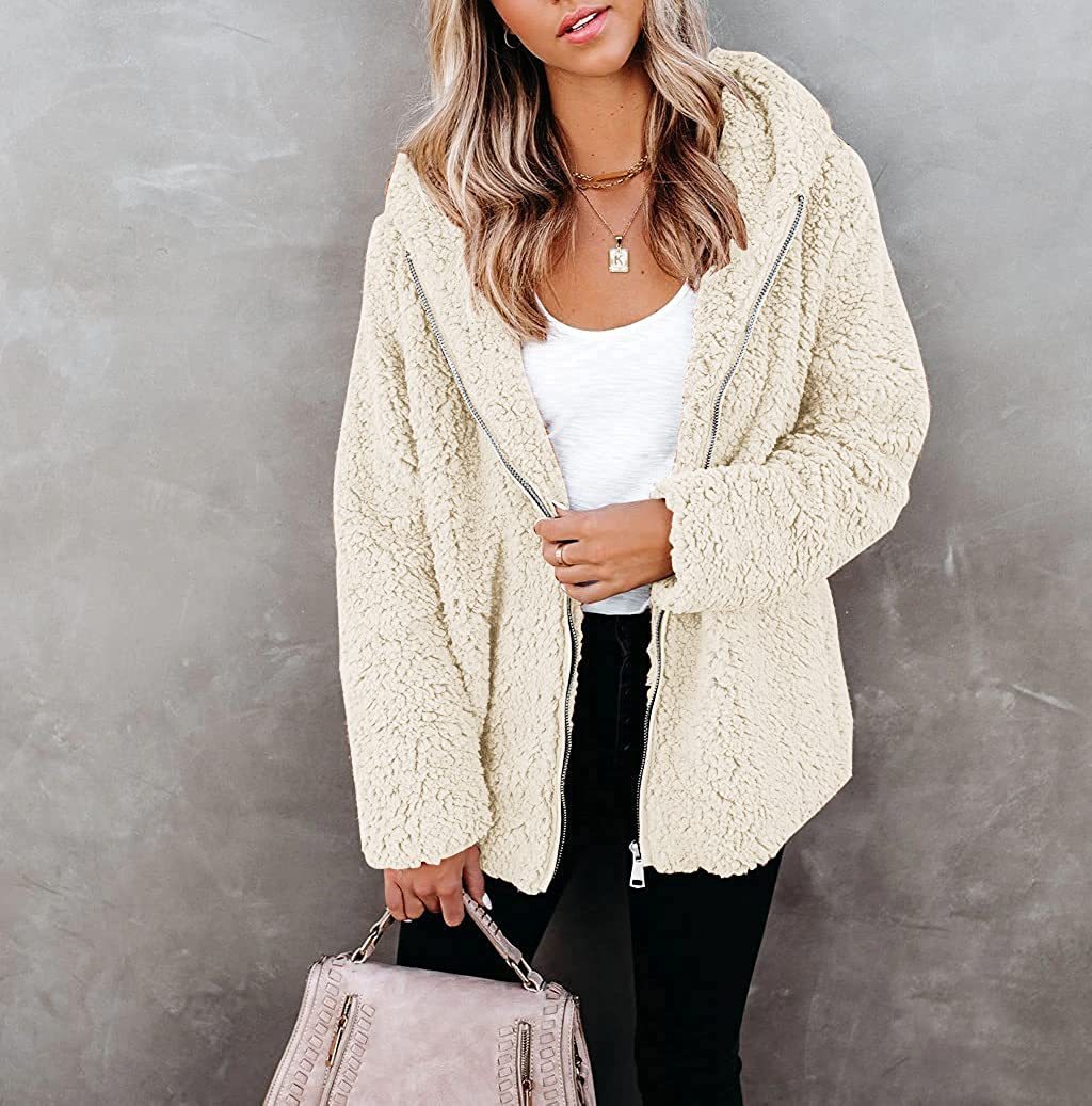 Women Solid Color Double Sided Fleece Warm Jacket