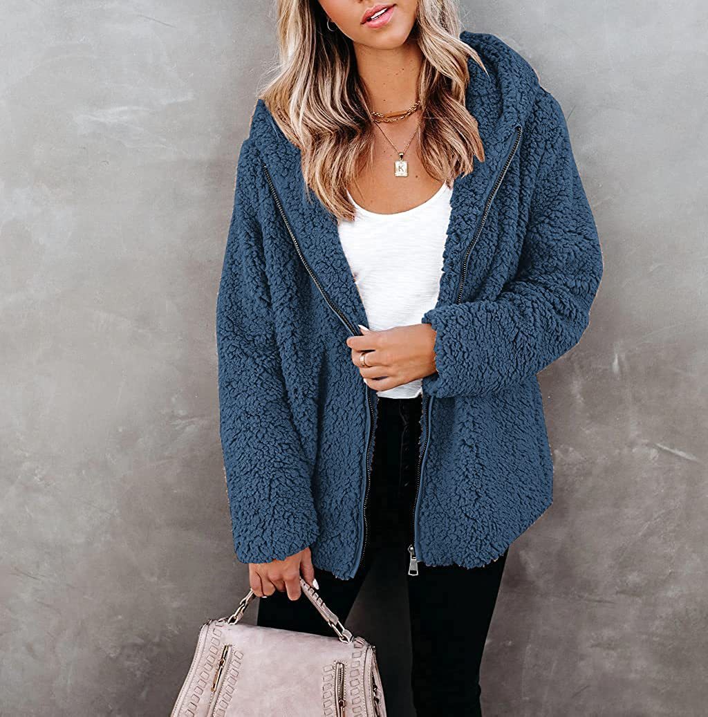 Women Solid Color Double Sided Fleece Warm Jacket