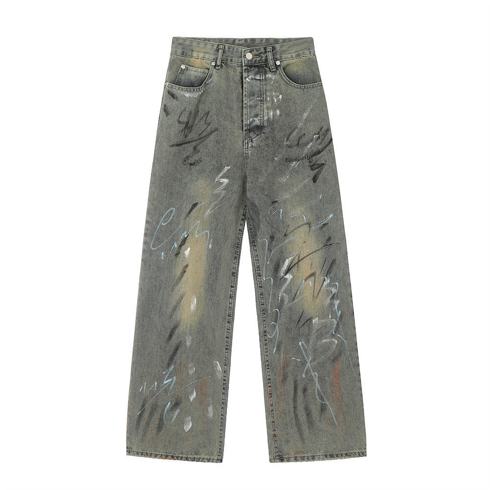 Splash Ink Denim Straight-leg Trousers Men