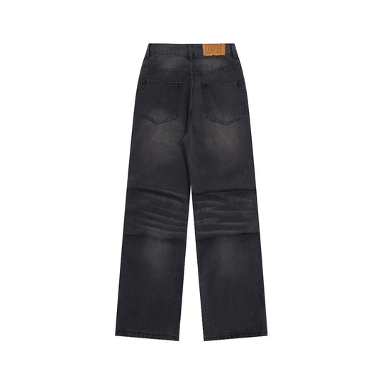 Distressed Washed Denim Loose Trousers For Men