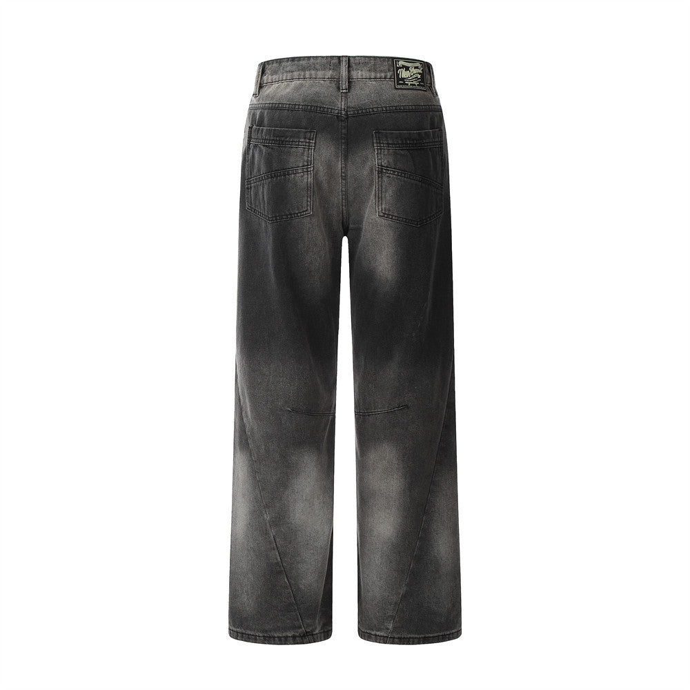 Contrast Color Denim Straight-leg Trousers Men