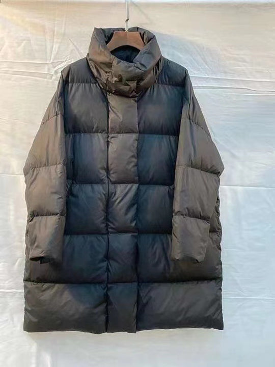 Black Silhouette Down Jacket Women Standing Collar Mid-length