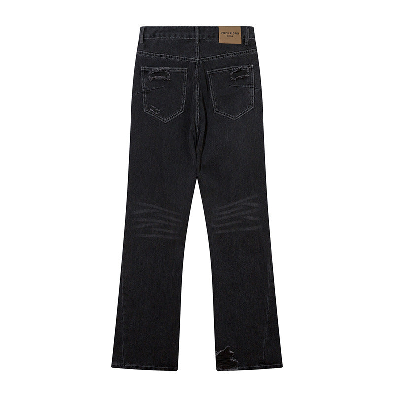 Washing Hole Denim Bootcut Trousers Men