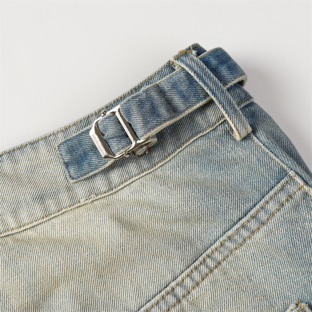 Heavy Industry Hole Washing Denim Shorts Men