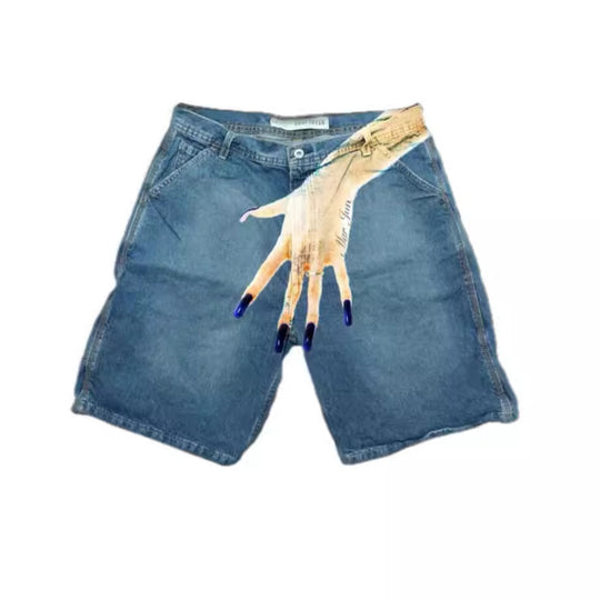 Y2g Hip Hop Trend Pattern Printed Denim Shorts Men