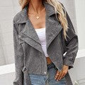 Corduroy Casual Side Zip Short Jacket Coat Top Women