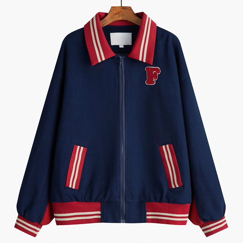 Woolen Coat Women Loose Short American Zipper Baseball Jacket