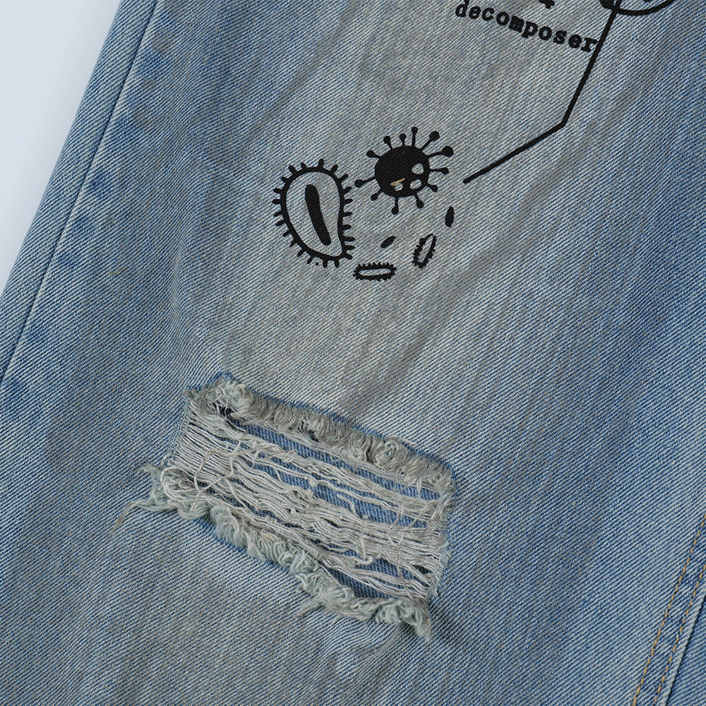 Fashion Graffiti Ripped Denim Trousers Men