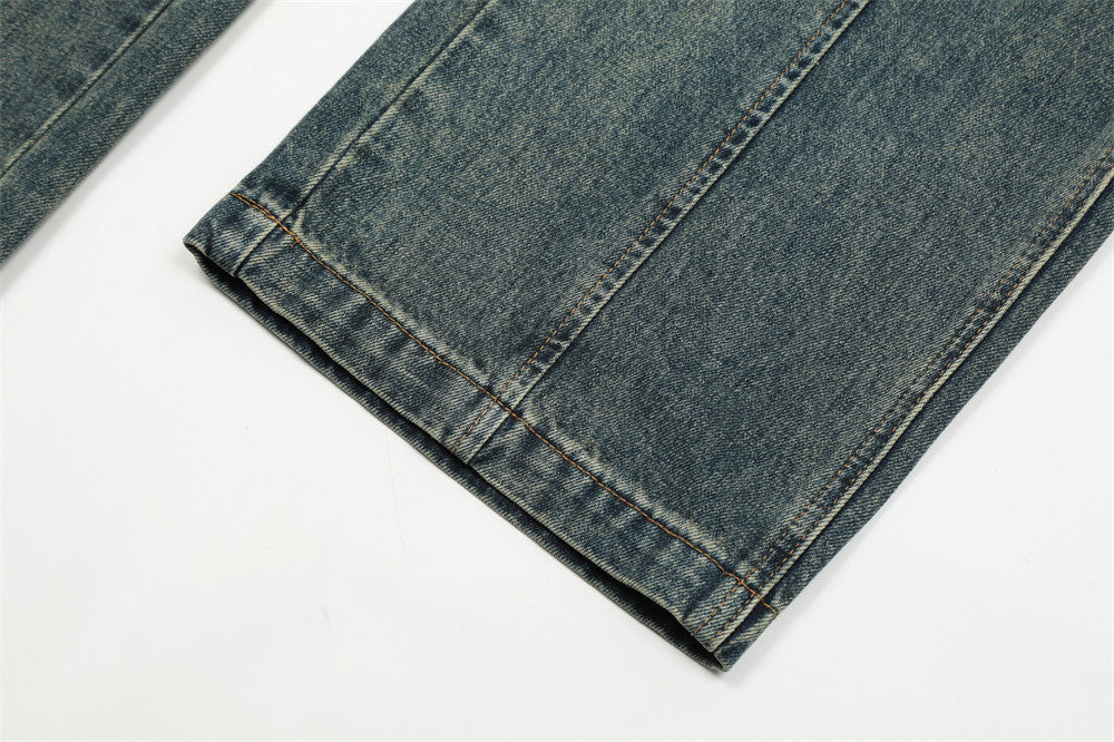 Washed Denim Straight-leg Trousers Men