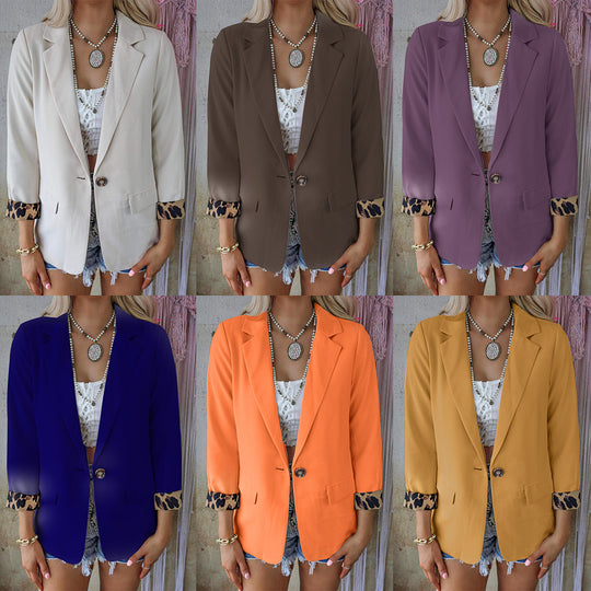 Fashion Leopard Print Long Sleeve Cardigan Casual Suit Jacket Women
