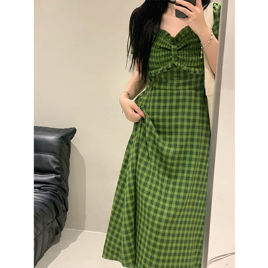 Green Plaid Dress For Women In Summer