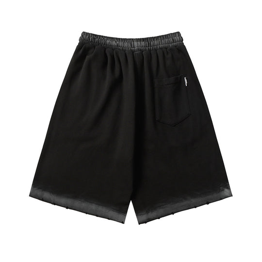Fuzzy Letter Spray Painting Loose Shorts Men Punk