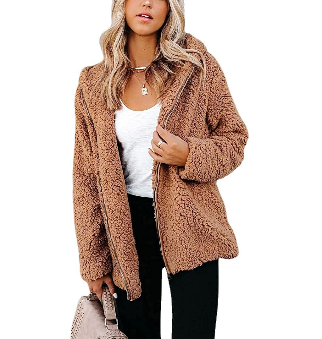 Women Solid Color Double Sided Fleece Warm Jacket
