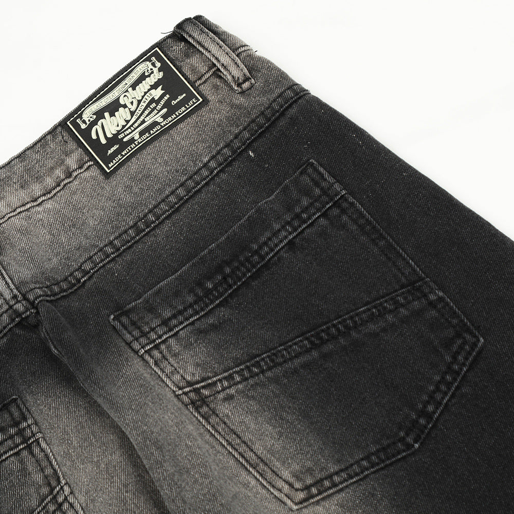 Contrast Color Denim Straight-leg Trousers Men