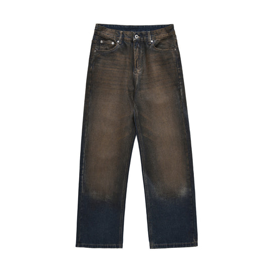 Distressed Dirty Denim Loose Trousers For Men