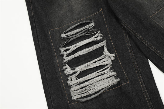 Fashion Punk Patch Denim Trousers Men