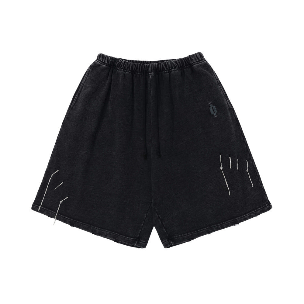 Distressed Washed Water Worn Loose Shorts For Men Retro