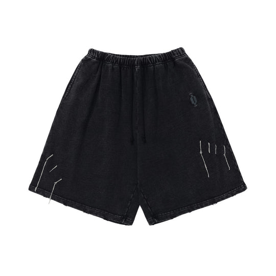 Distressed Washed Water Worn Loose Shorts For Men Retro