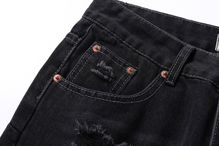 Washing Hole Denim Bootcut Trousers Men