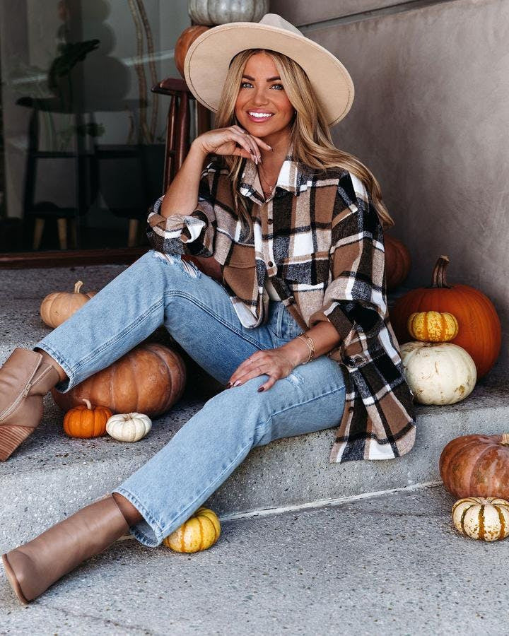 Long Sleeved Thick Cashmere Plaid Shirt Loose Casual Shirt Jacket Women
