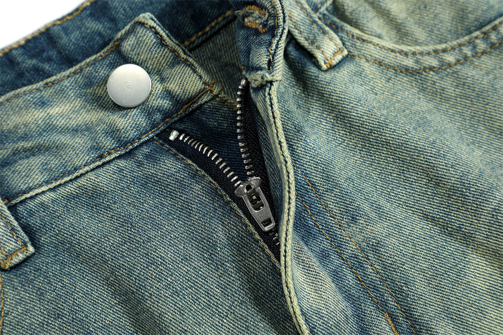 Distressed Raw Edge Denim Trousers For Men