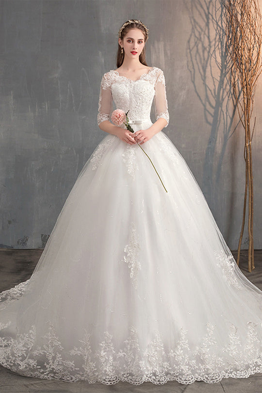 Wedding Dress Tail Deep V-neck Lace