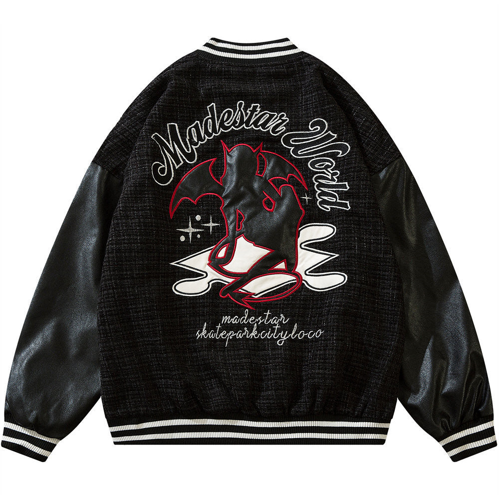 American Style Stitching PU Leather Jacket For Men And Women