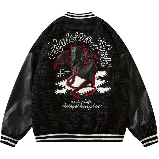 American Style Stitching PU Leather Jacket For Men And Women