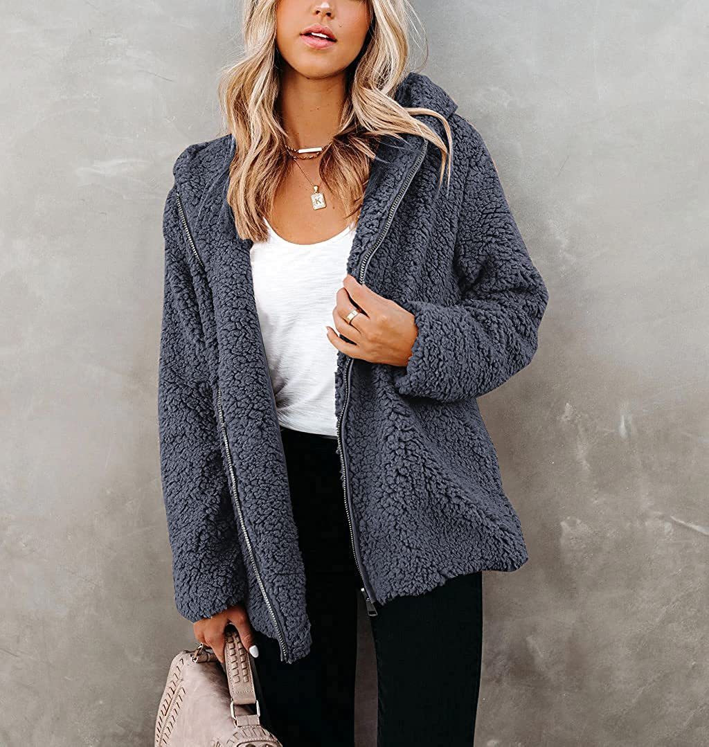 Women Solid Color Double Sided Fleece Warm Jacket