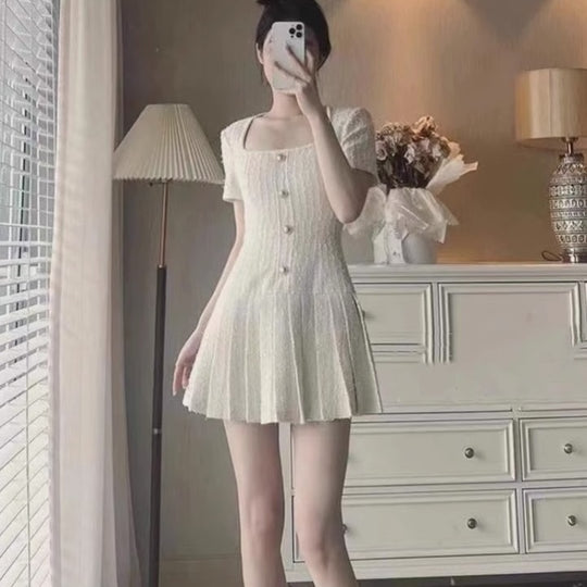 Summer New Style White Square Collar Dress Women