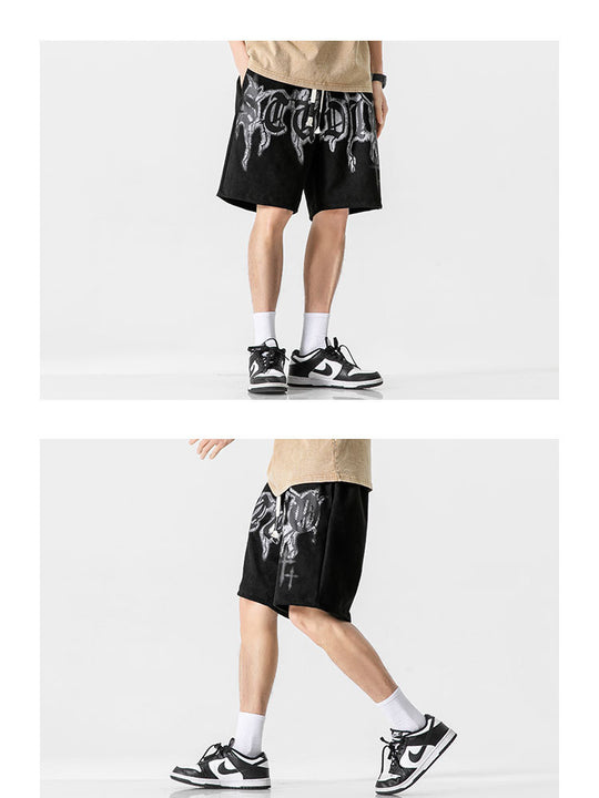 Hip Hop Letter Print Sports Shorts Men Loose Street