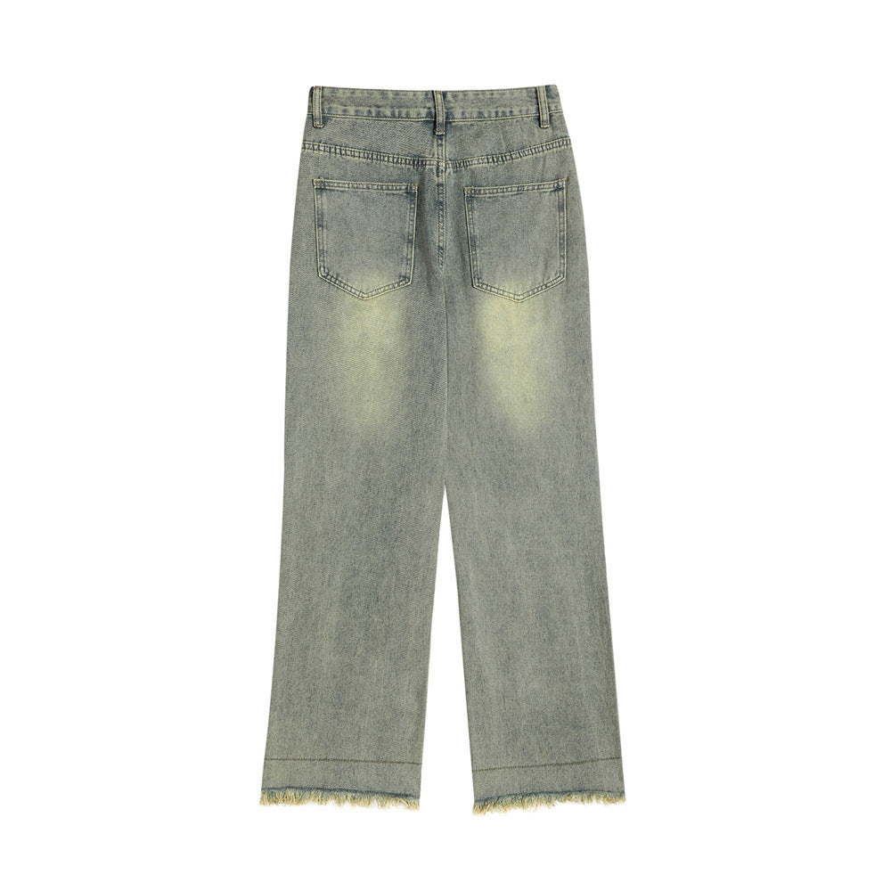 Distressed Raw Edge Denim Trousers For Men