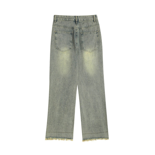 Distressed Raw Edge Denim Trousers For Men