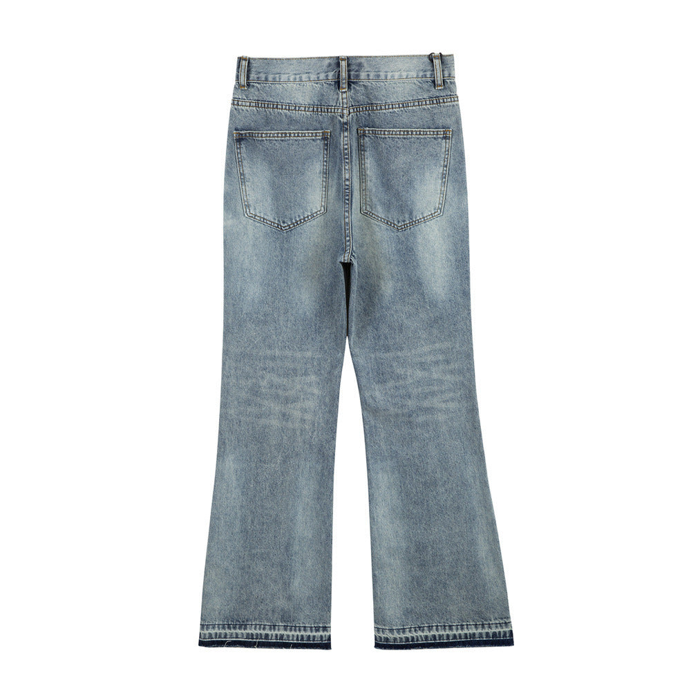 Hole Washing Water Denim Bootcut Trousers Men
