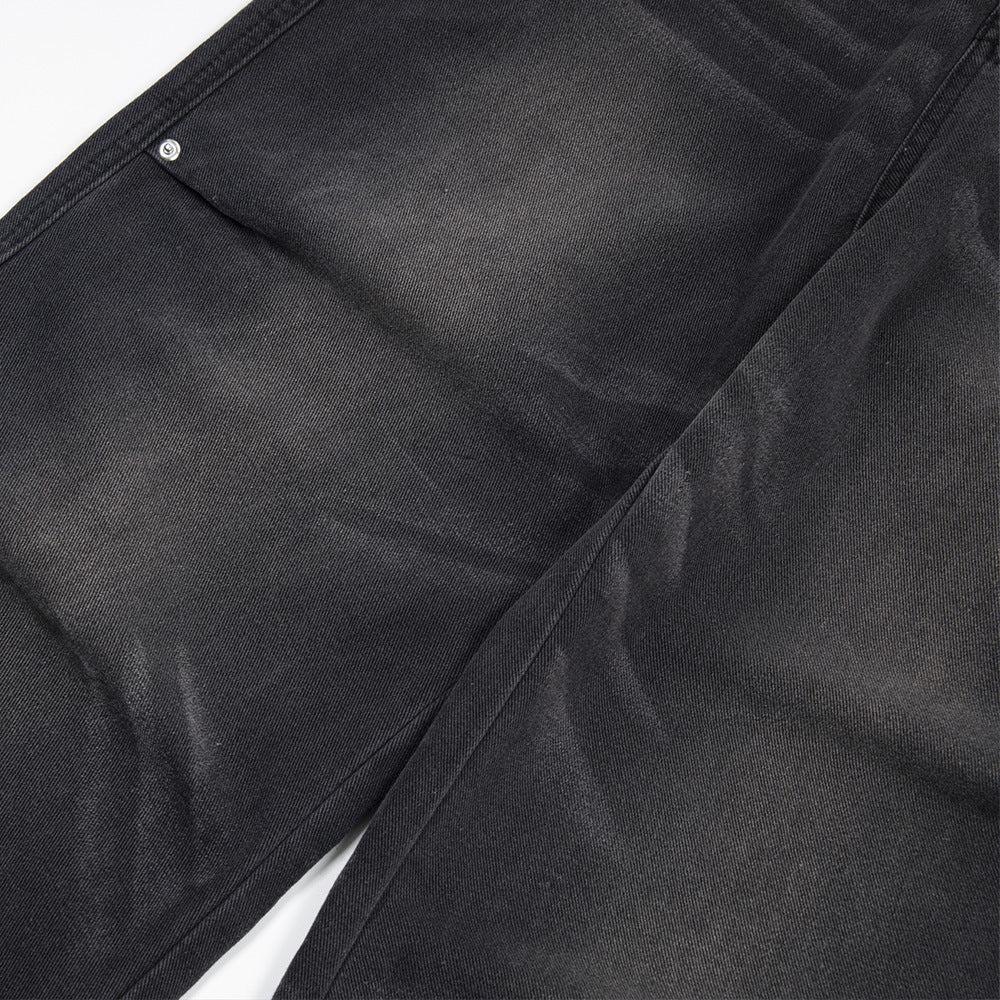 Distressed Washed Denim Loose Trousers For Men