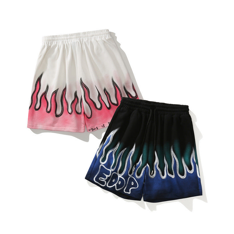 European And American Street Flame Graffiti Sports Shorts Men