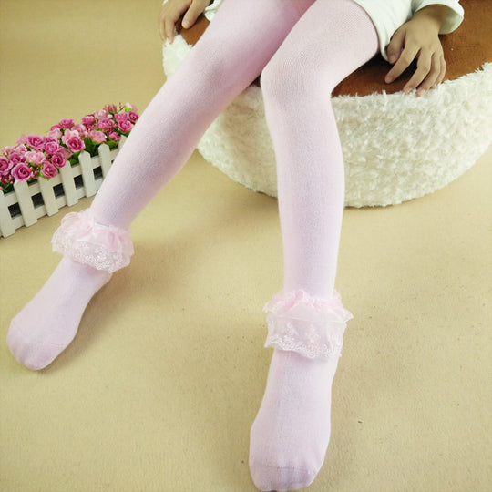 Autumn And Winter Lace Pantyhose Breathable Combed Cotton Boneless Sewing Head Girls' Leggings Children Gym Pants