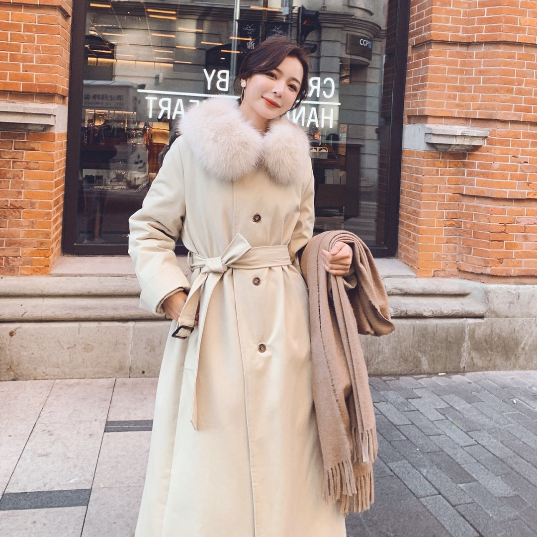 Temperament Lapel Waist Belt Inner Thickening Tooling Padded Jacket Women