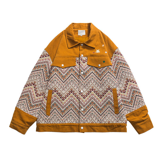 Fashion Splicing Lapel Work Jacket For Men And Women