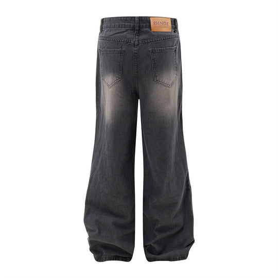 Ripped Wide-legged Denim Trousers For Men