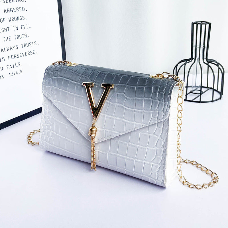 Gradient Color Iron Tassel Chain Small Square Bag Shoulder