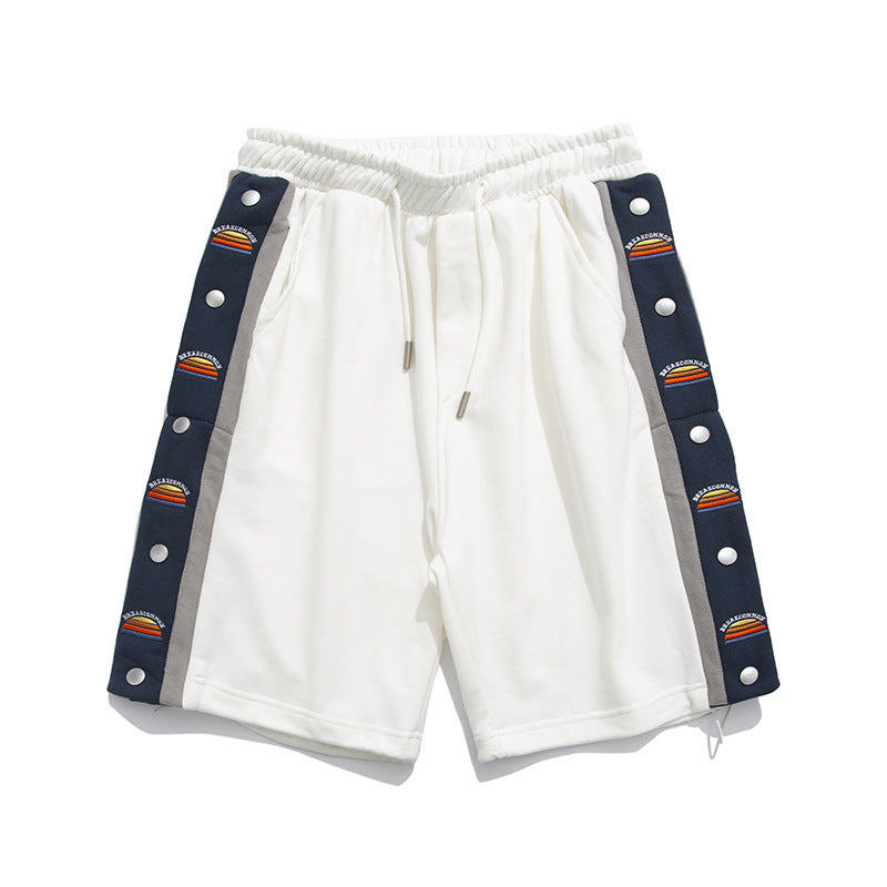 Colorblock Side-breasted Embroidery Casual Five-point Shorts Men