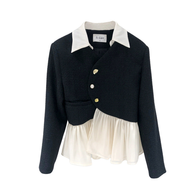 Xiaoxiang Style Hepburn Style Shirt Collar Tweed Jacket Women