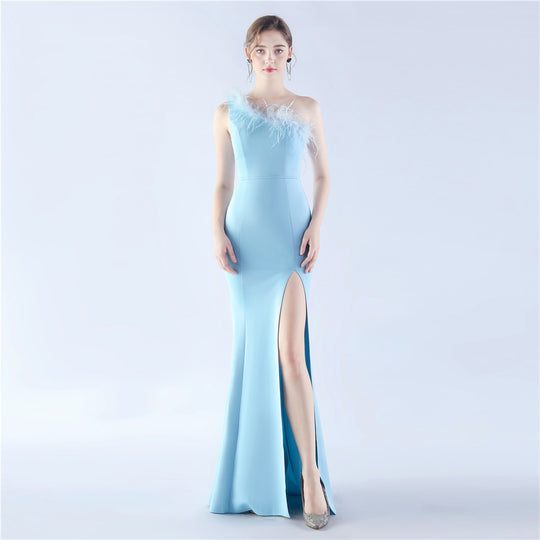 Ostrich Feather Dinner Show Wedding Evening Dress
