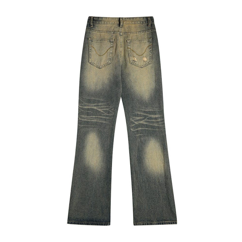Washed White Denim Bootcut Trousers Men