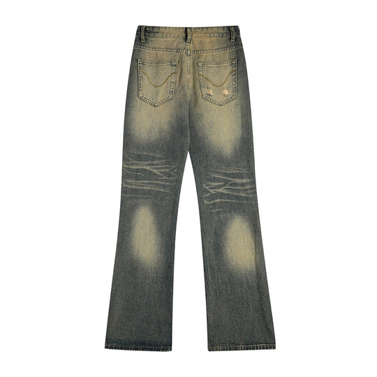 Washed White Denim Bootcut Trousers Men