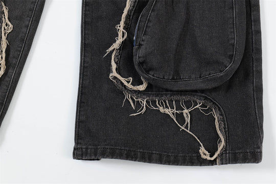 Ripped Wide-legged Denim Trousers For Men