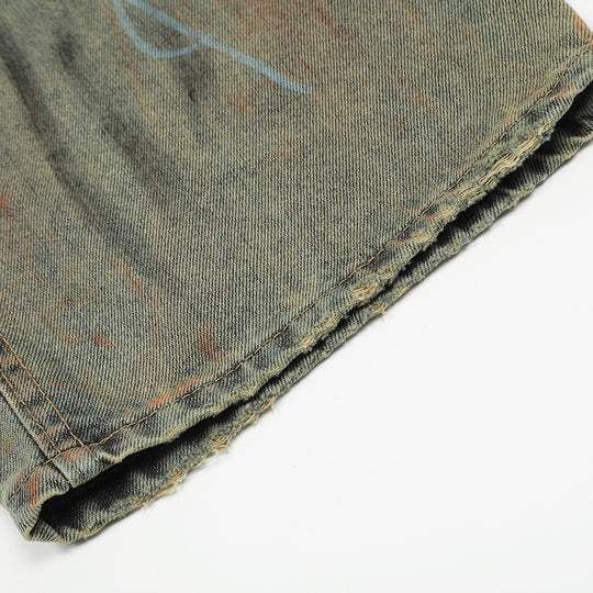 Splash Ink Denim Straight-leg Trousers Men
